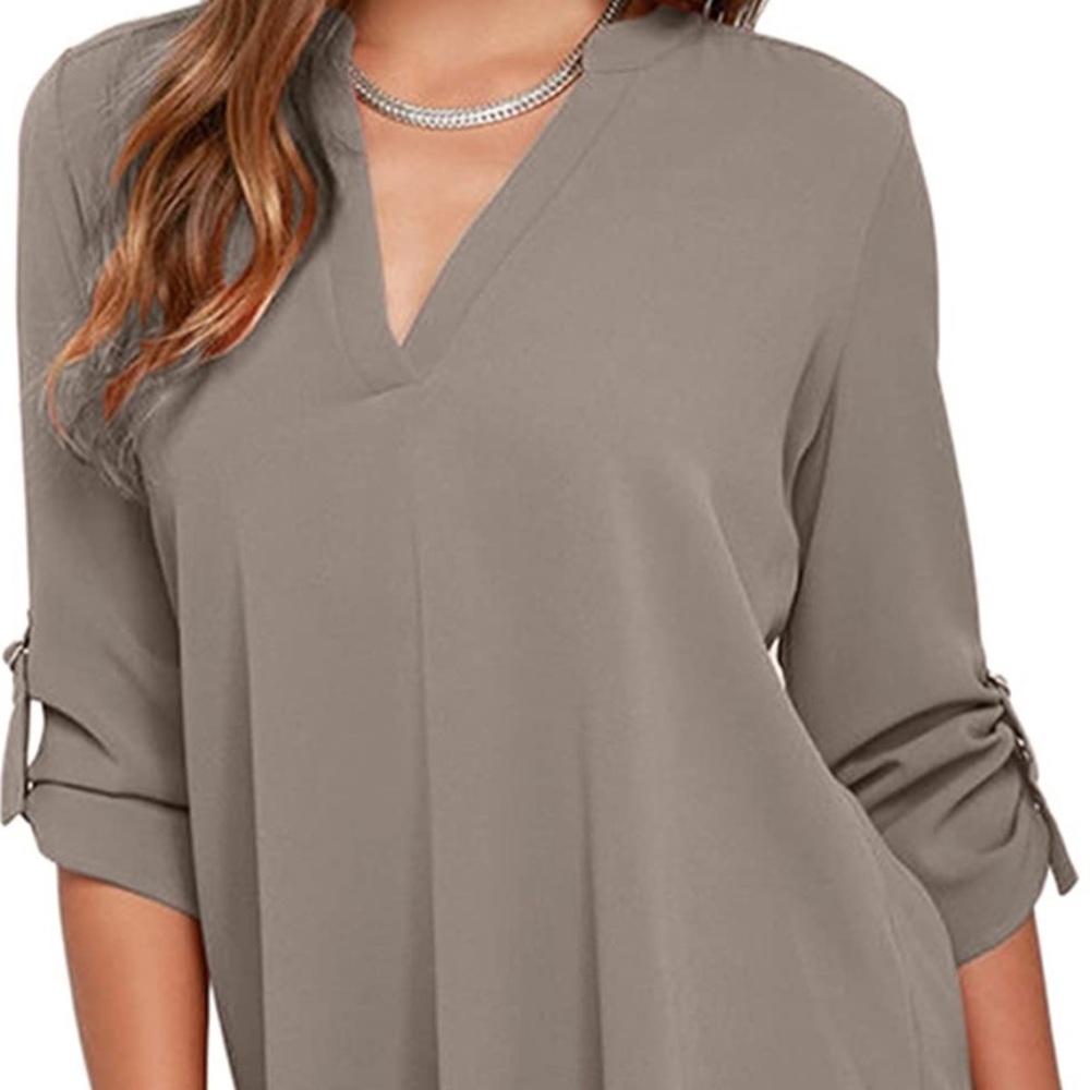 Gray blouse with roll up sleeve